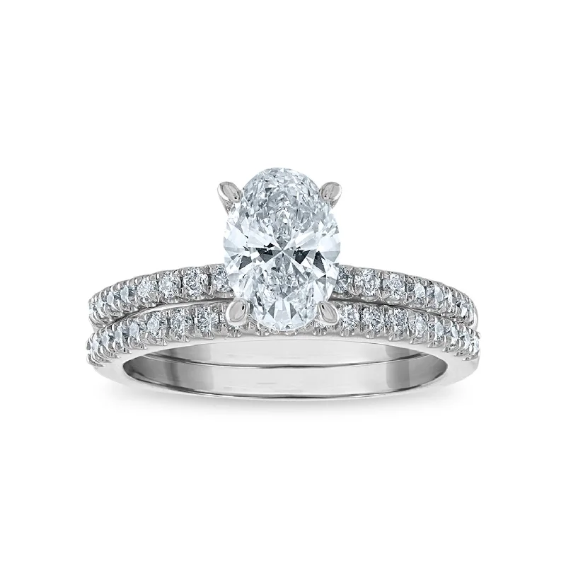 Luxury Jewelry Sale – Sparkle For Less 1-3/4 CTW Lab Grown Diamond Oval Shaped Bridal Set in 14KT White Gold