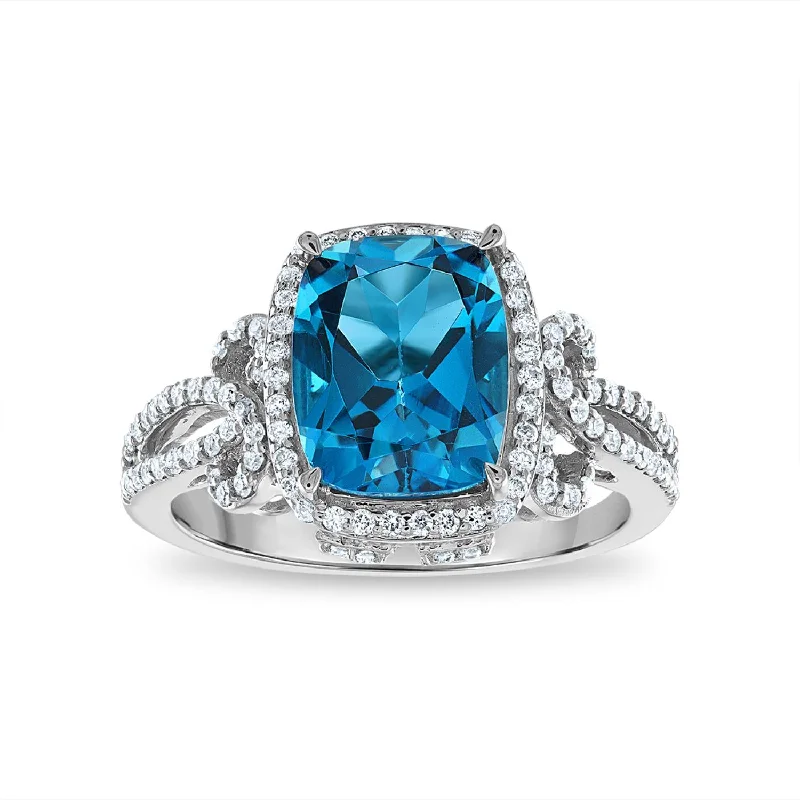 The Perfect Jewelry Piece At The Perfect Discount 10X8MM Cushion London Blue Topaz and Diamond Ring in 10KT White Gold The Perfect Jewelry Piece At The Perfect Discount 10X8MM Cushion London Blue Topaz and Diamond Ring in 10KT White Gold