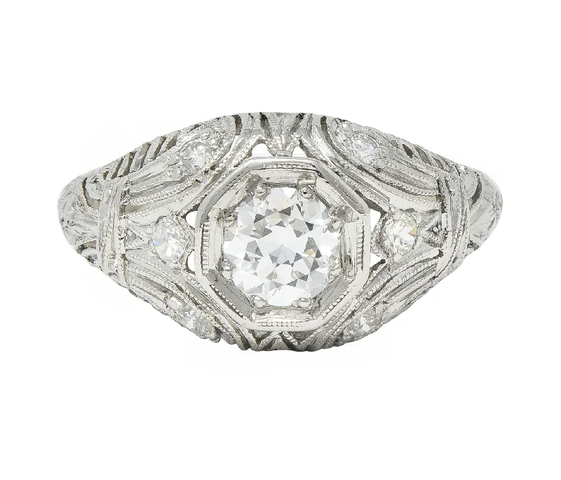 Affordable Gold-Plated Jewelry For Modern Fashion 1928 Art Deco 0.56 CTW Old European Diamond Platinum Fleur-De-Lis Vintage Engagement Ring Affordable Gold-Plated Jewelry For Modern Fashion 1928 Art Deco 0.56 CTW Old European Diamond Platinum Fleur-De-Lis Vintage Engagement Ring