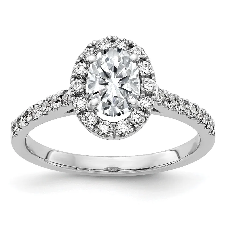 Huge Markdowns On Premium Jewelry Styles 7X5MM Oval Moissanite Halo Engagement Ring in 14KT White Gold; Size 8 Huge Markdowns On Premium Jewelry Styles 7X5MM Oval Moissanite Halo Engagement Ring in 14KT White Gold; Size 8