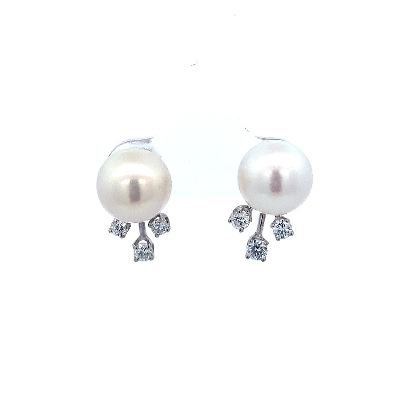 Affordable Gold-Plated Jewelry For Modern Fashion Akoya Cultured Pearl and Diamond Earrings in White Gold Affordable Gold-Plated Jewelry For Modern Fashion Akoya Cultured Pearl and Diamond Earrings in White Gold