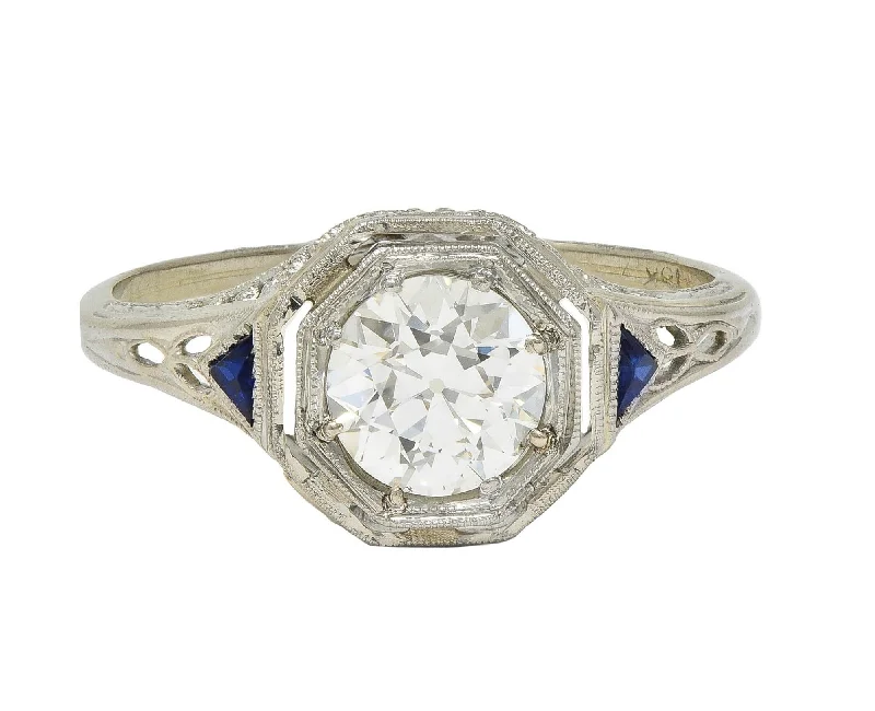 The Biggest Jewelry Sale Of The Year Is Here Art Deco 0.91 CTW Old European Diamond Sapphire 18 Karat White Gold Vintage Lotus Engagement Ring GIA The Biggest Jewelry Sale Of The Year Is Here Art Deco 0.91 CTW Old European Diamond Sapphire 18 Karat White Gold Vintage Lotus Engagement Ring GIA