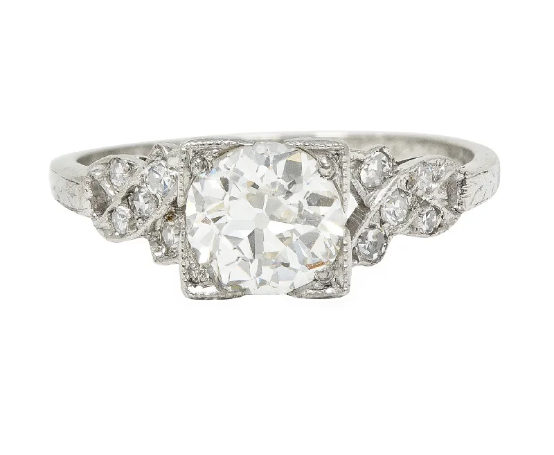 Shop Dazzling Jewelry At The Best Prices Art Deco 1.37 CTW Old European Diamond Platinum Ribbon Vintage Engagement Ring GIA