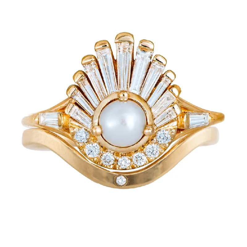 Versatile Layering Jewelry For Effortless Chic Diamond Seashell Ring Set with Freshwater Pearl Versatile Layering Jewelry For Effortless Chic Diamond Seashell Ring Set with Freshwater Pearl
