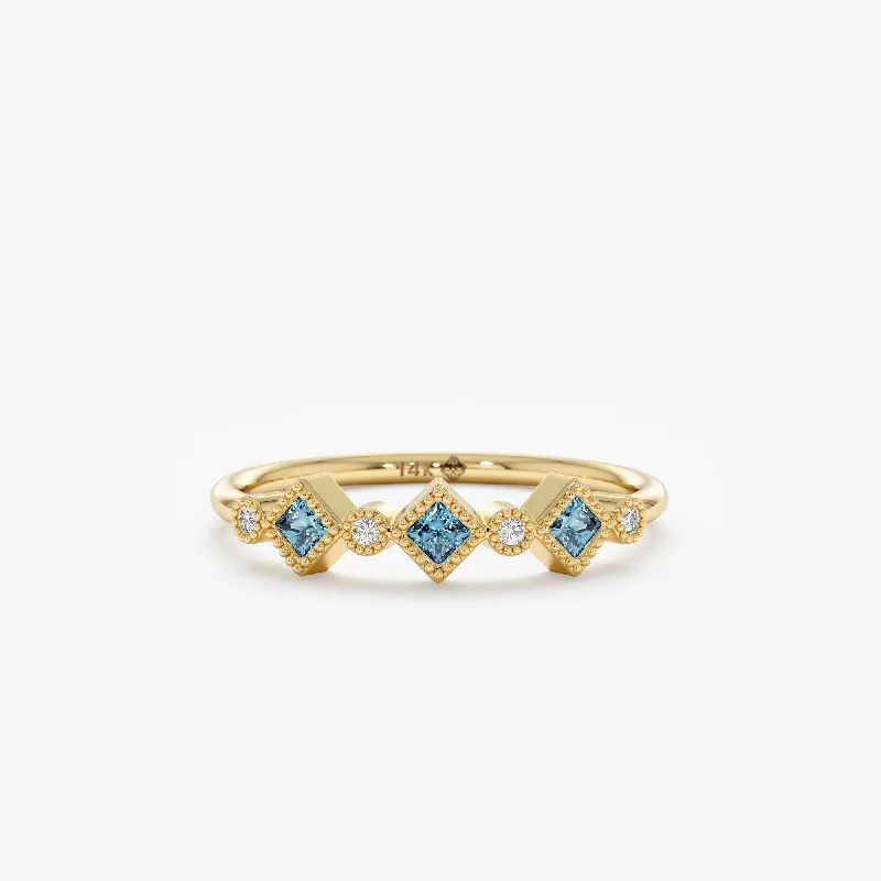 Seasonal Jewelry Deals – Elevate Your Style Milgrain Set Blue Topaz and Diamond Ring, Jette Seasonal Jewelry Deals – Elevate Your Style Milgrain Set Blue Topaz and Diamond Ring, Jette