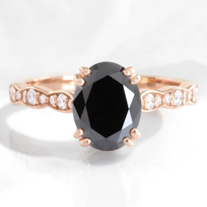 Celebrate With Sparkle – Jewelry Sale Now Live 2 Ct. Oval Black Diamond Ring in Grace Solitaire Scalloped Band Celebrate With Sparkle – Jewelry Sale Now Live 2 Ct. Oval Black Diamond Ring in Grace Solitaire Scalloped Band