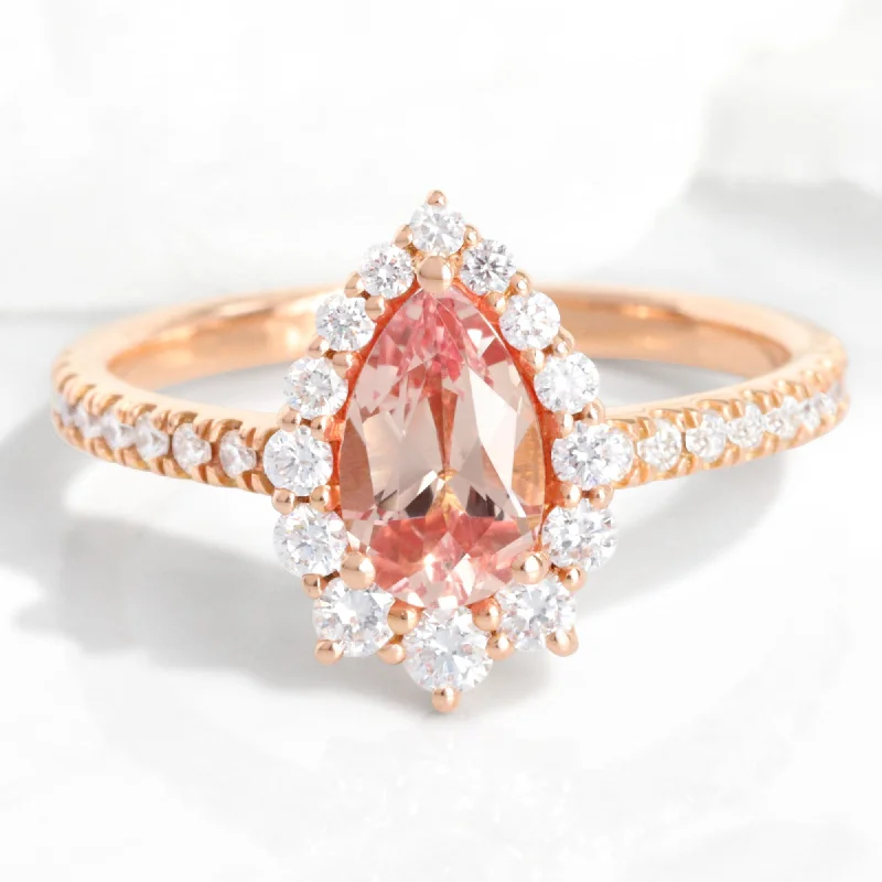Elegant Jewelry, Exclusive Prices – Shop Now Pear Champagne Peach Sapphire Ring in Tiara Halo Diamond Pave Band Elegant Jewelry, Exclusive Prices – Shop Now Pear Champagne Peach Sapphire Ring in Tiara Halo Diamond Pave Band