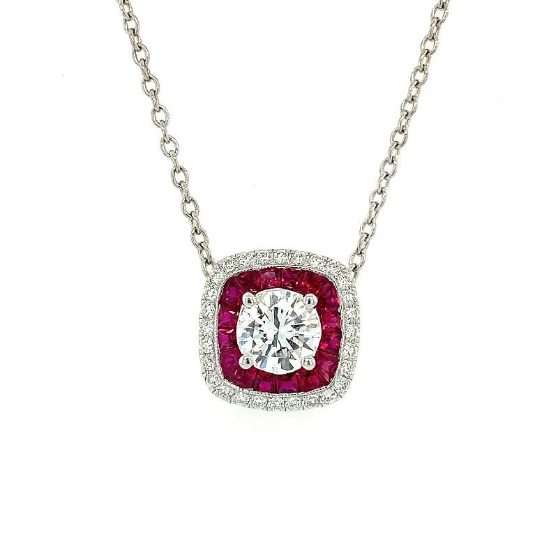 Shop Stylish Jewelry Now And Save Big Ruby and Diamond Pendant in White Gold