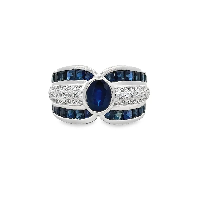 Shine Bright With Our Special Jewelry Promotions Sapphire and Diamond Band Ring in White Gold Shine Bright With Our Special Jewelry Promotions Sapphire and Diamond Band Ring in White Gold