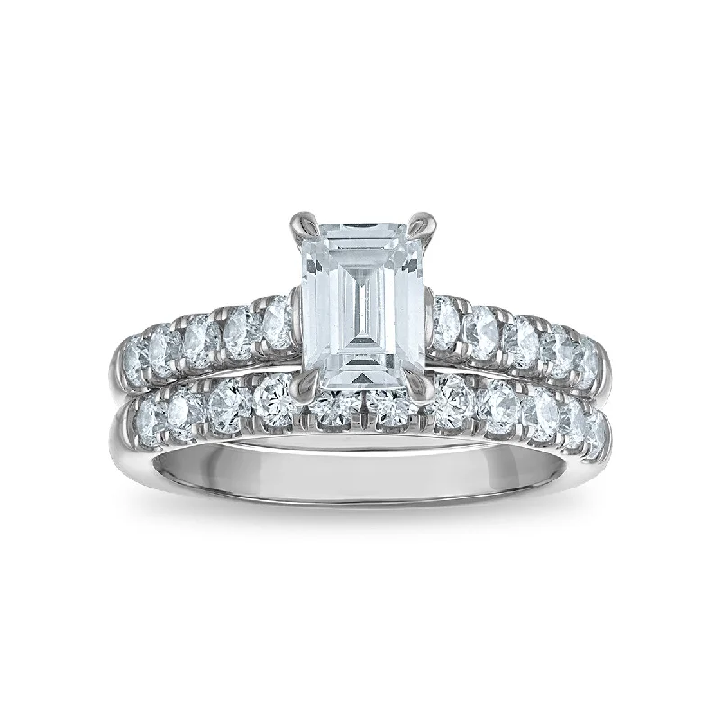 Limited Stock On Premium Jewelry At Low Prices Signature EcoLove 2 CTW Lab Grown Diamond Emerald Shaped Wedding Set in 14KT White Gold Limited Stock On Premium Jewelry At Low Prices Signature EcoLove 2 CTW Lab Grown Diamond Emerald Shaped Wedding Set in 14KT White Gold