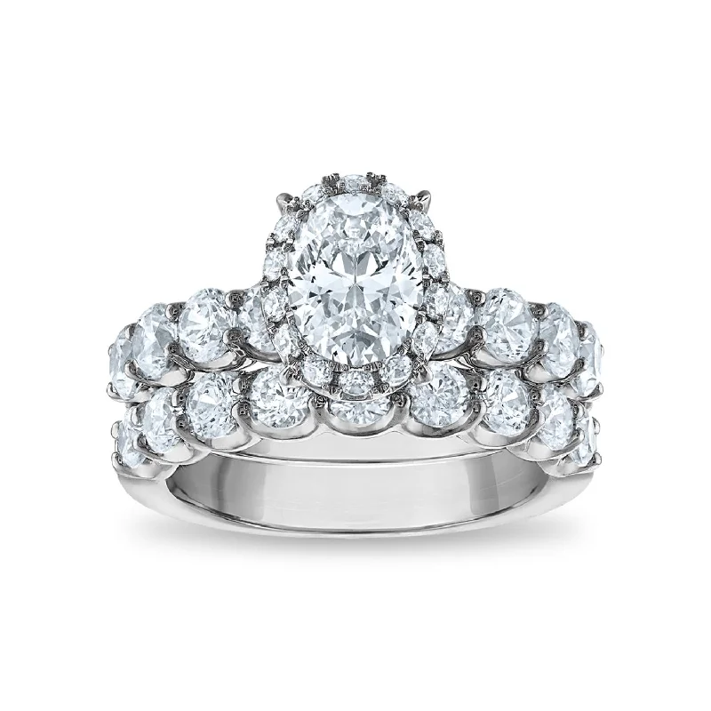 Special Deals On Handcrafted And Designer Jewelry Signature EcoLove 3-1/2 CTW Lab Grown Diamond Halo Oval Shaped Bridal Set in 14KT White Gold Special Deals On Handcrafted And Designer Jewelry Signature EcoLove 3-1/2 CTW Lab Grown Diamond Halo Oval Shaped Bridal Set in 14KT White Gold