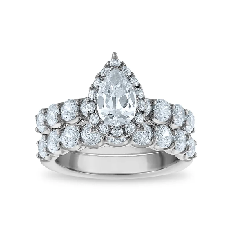 Elegant Rose Gold Jewelry For A Stylish Touch Signature EcoLove 3-1/2 CTW Lab Grown Diamond Halo Pear Shaped Wedding Set in 14KT White Gold Elegant Rose Gold Jewelry For A Stylish Touch Signature EcoLove 3-1/2 CTW Lab Grown Diamond Halo Pear Shaped Wedding Set in 14KT White Gold