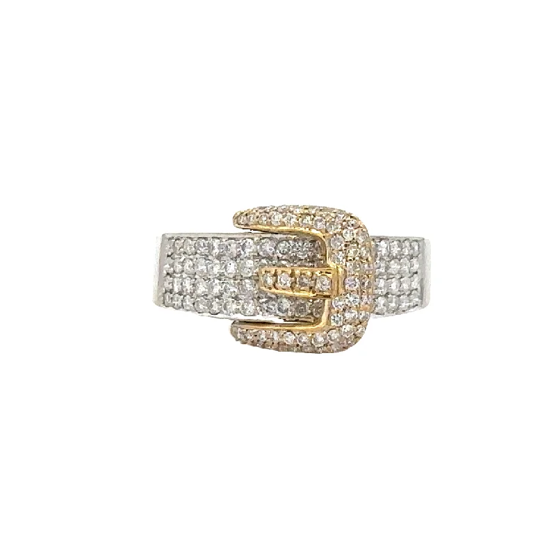 Shop Stylish Jewelry Now And Save Big Two Tone Diamond Buckle Ring in 18k Gold