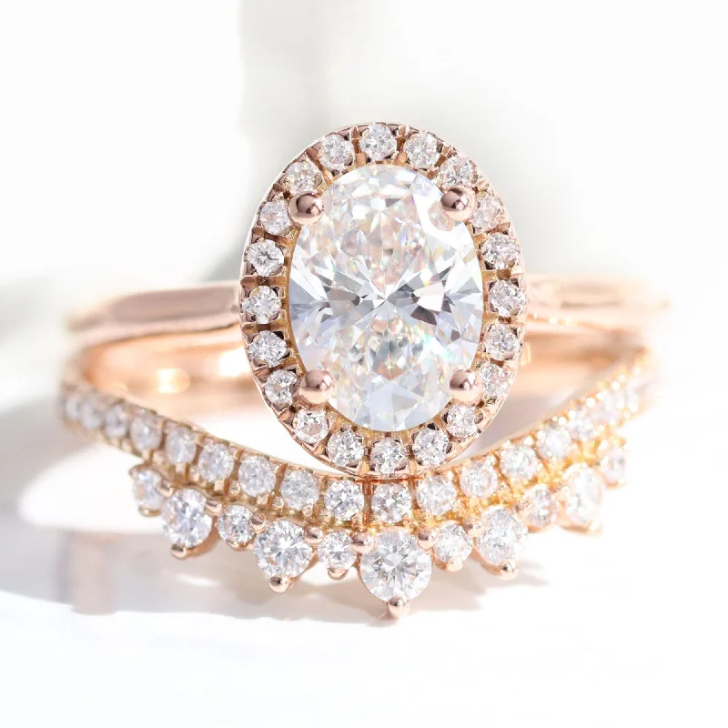 Stunning Jewelry Pieces At The Lowest Prices Ever 1.71 Ct Oval Halo Diamond Ring Set w/ Lab Diamond and Crown Wedding Band