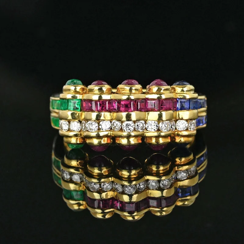 Limited-Time Offer On Premium Jewelry Collections 18K Gold Emerald Ruby Sapphire Diamond Tutti Frutti Ring Band Limited-Time Offer On Premium Jewelry Collections 18K Gold Emerald Ruby Sapphire Diamond Tutti Frutti Ring Band