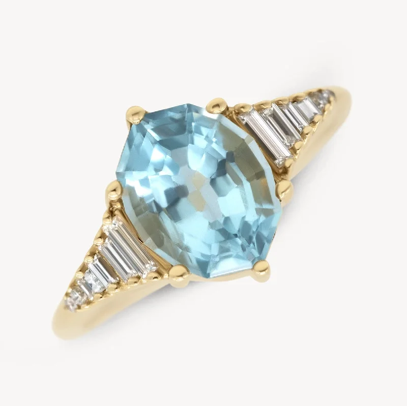 Chic, Trendy, And Affordable Jewelry Sale Aquamarine Diamond Baguette Ring - OOAK