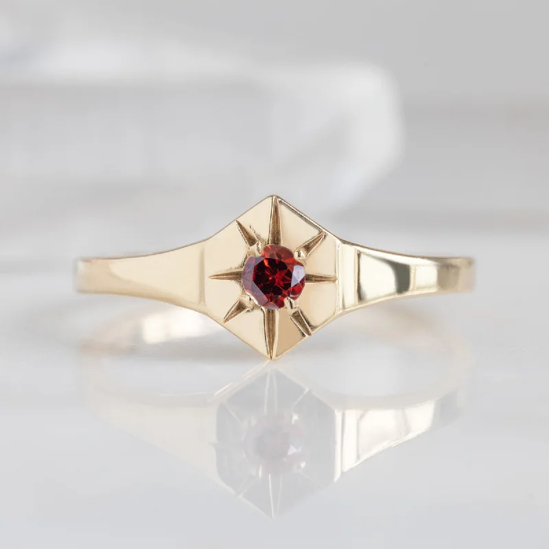 Waterproof Stainless Steel Jewelry For Lasting Beauty Custom Garnet Birthstone Signet Ring | 10K Yellow Gold Waterproof Stainless Steel Jewelry For Lasting Beauty Custom Garnet Birthstone Signet Ring | 10K Yellow Gold