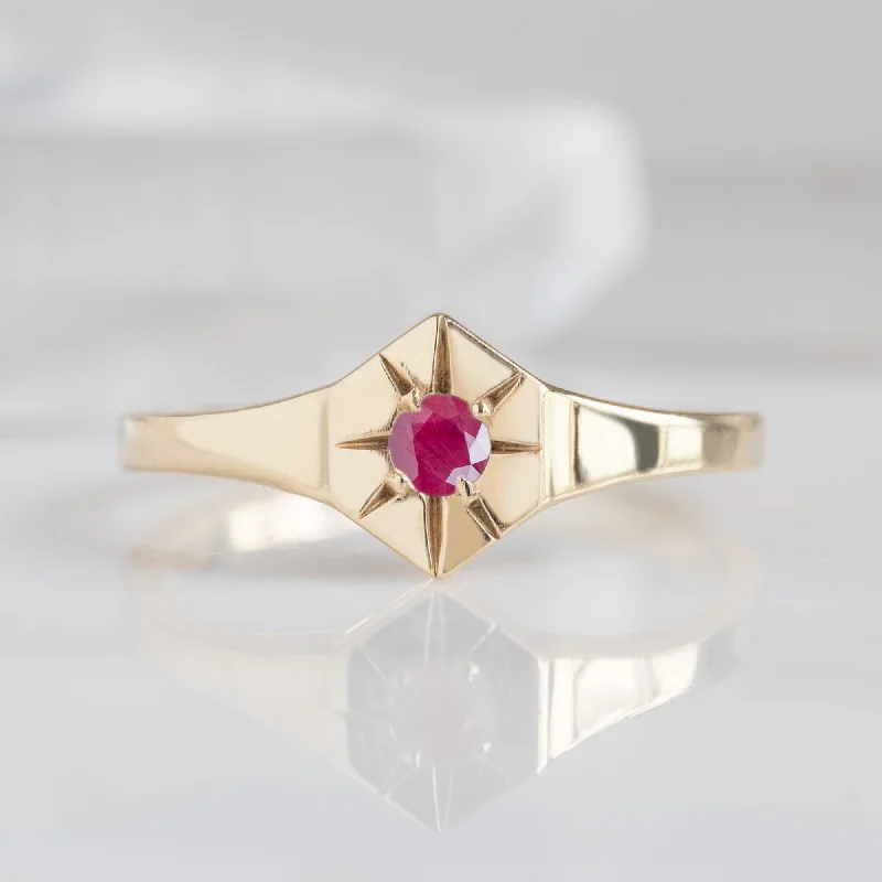 Personalized Jewelry At Special Discount Rates Custom Ruby Birthstone Signet Ring | 10K Yellow Gold Personalized Jewelry At Special Discount Rates Custom Ruby Birthstone Signet Ring | 10K Yellow Gold