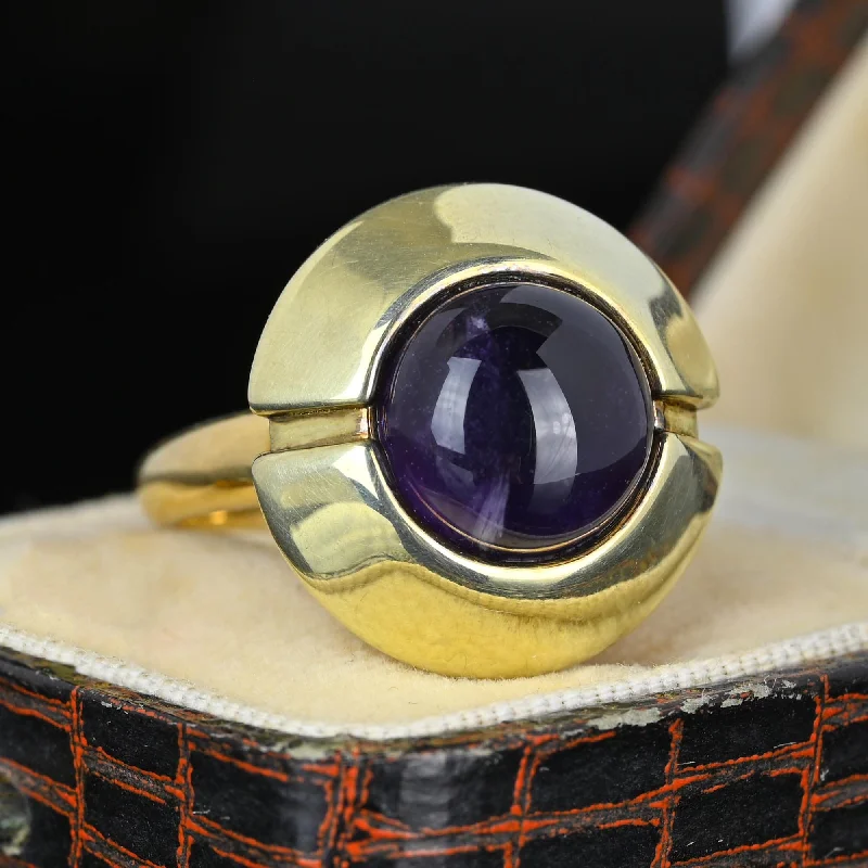 Trendy Minimalist Jewelry For Everyday Wear Heavy 14K Gold Amethyst Cabochon Target Style Ring Trendy Minimalist Jewelry For Everyday Wear Heavy 14K Gold Amethyst Cabochon Target Style Ring