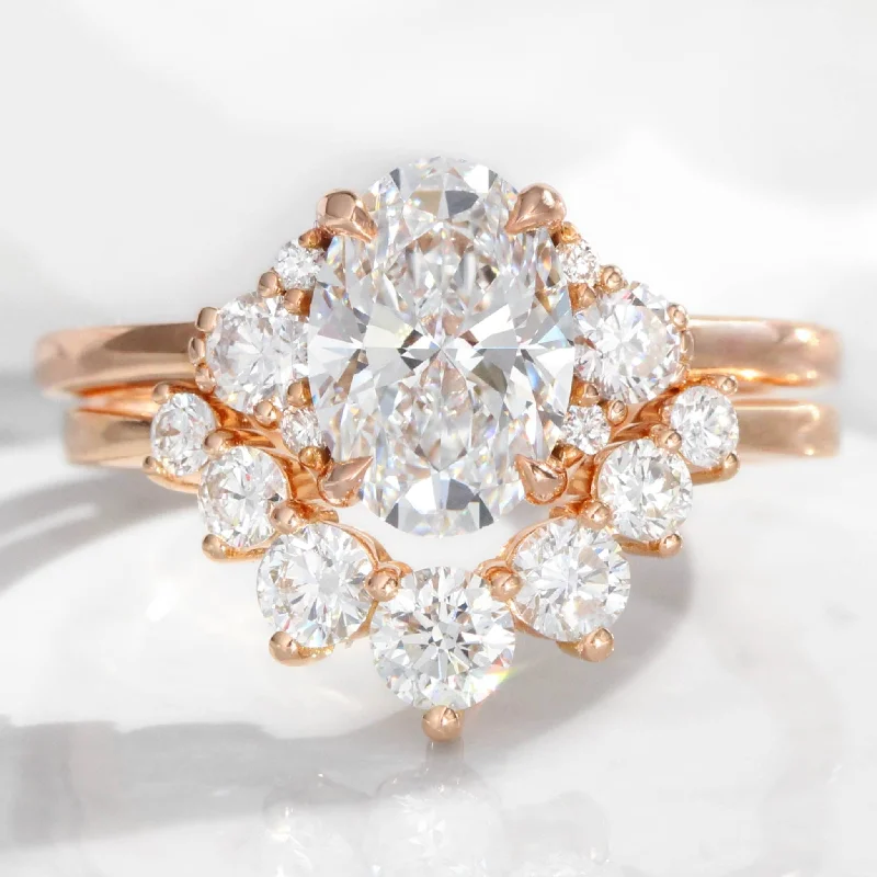 Fashion-Forward Jewelry At Incredible Prices 2.33 Ct. Oval Lab Diamond 3 Stone Ring Set w/ Lage 7 Wedding Band in Flora Setting Fashion-Forward Jewelry At Incredible Prices 2.33 Ct. Oval Lab Diamond 3 Stone Ring Set w/ Lage 7 Wedding Band in Flora Setting