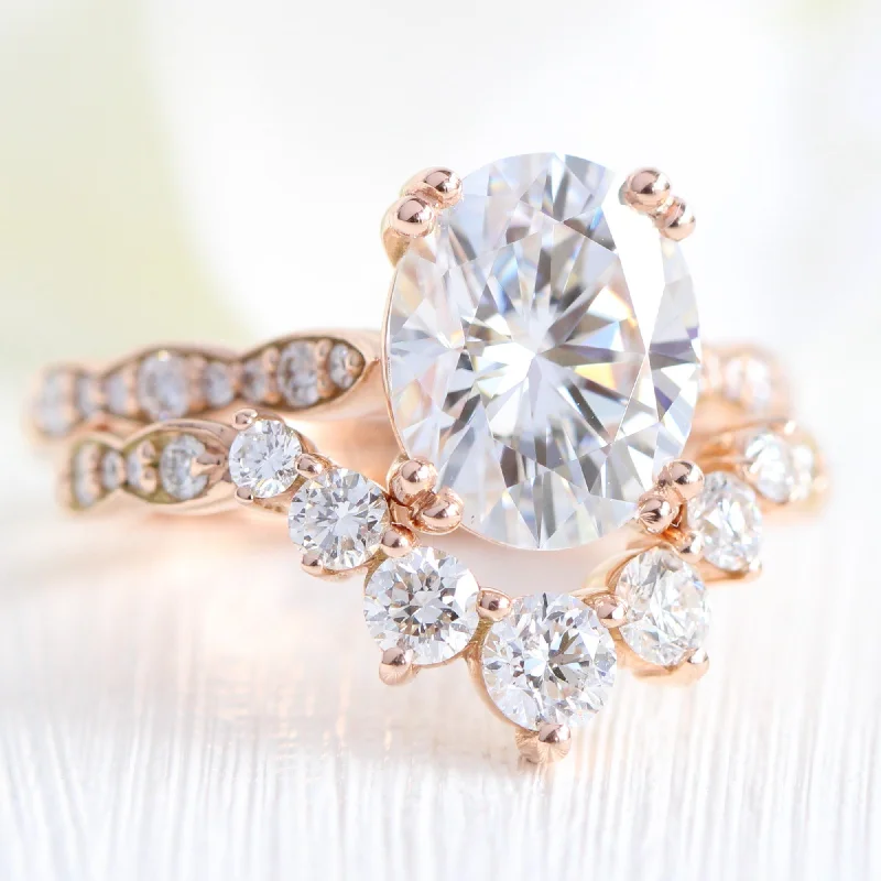 Seasonal Jewelry Sale – Upgrade Your Style Today Grace Solitaire 3 Carat Oval Ring Set w/ Moissanite and Large Diamond Curved Band Seasonal Jewelry Sale – Upgrade Your Style Today Grace Solitaire 3 Carat Oval Ring Set w/ Moissanite and Large Diamond Curved Band