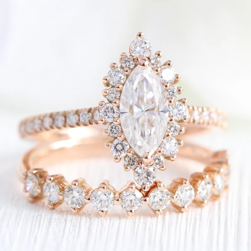 Sparkle For Less – Shop Jewelry Deals Now Tiara Halo Marquise Ring Bridal Set w/ Moissanite and 4 Prong Diamond Band Sparkle For Less – Shop Jewelry Deals Now Tiara Halo Marquise Ring Bridal Set w/ Moissanite and 4 Prong Diamond Band