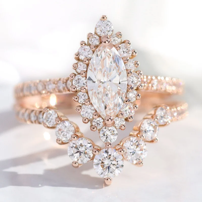 Huge Markdowns On Premium Jewelry Styles Marquise Diamond Halo Pave Ring w/ Lab Diamond and Large 7 Stone Wedding Band Huge Markdowns On Premium Jewelry Styles Marquise Diamond Halo Pave Ring w/ Lab Diamond and Large 7 Stone Wedding Band