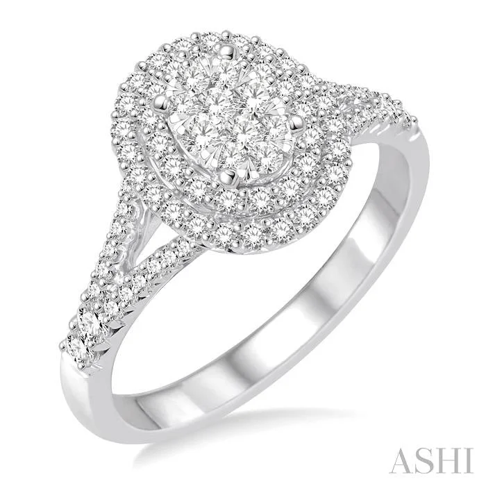 Handcrafted Jewelry Sale – Unique Designs At Low Prices OVAL SHAPE HALO LOVEBRIGHT DIAMOND ENGAGEMENT RING