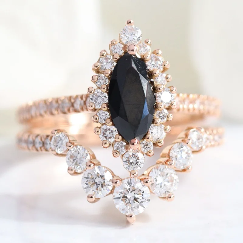 Don't Miss Out On Bestselling Jewelry At Special Prices Tiara Halo Marquise Black Diamond Stack w/ Large 7 Diamond Curved Pave Band Don't Miss Out On Bestselling Jewelry At Special Prices Tiara Halo Marquise Black Diamond Stack w/ Large 7 Diamond Curved Pave Band