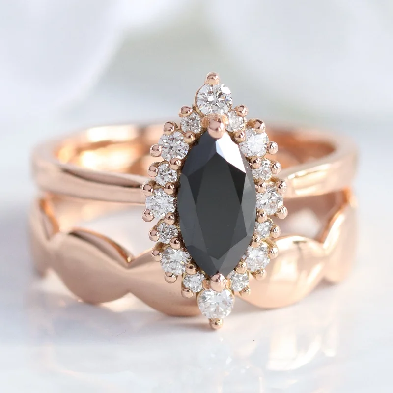 Your Perfect Accessory At The Perfect Price Tiara Halo Marquise Black Diamond Stack w/ Scalloped Wide Wedding Band Your Perfect Accessory At The Perfect Price Tiara Halo Marquise Black Diamond Stack w/ Scalloped Wide Wedding Band
