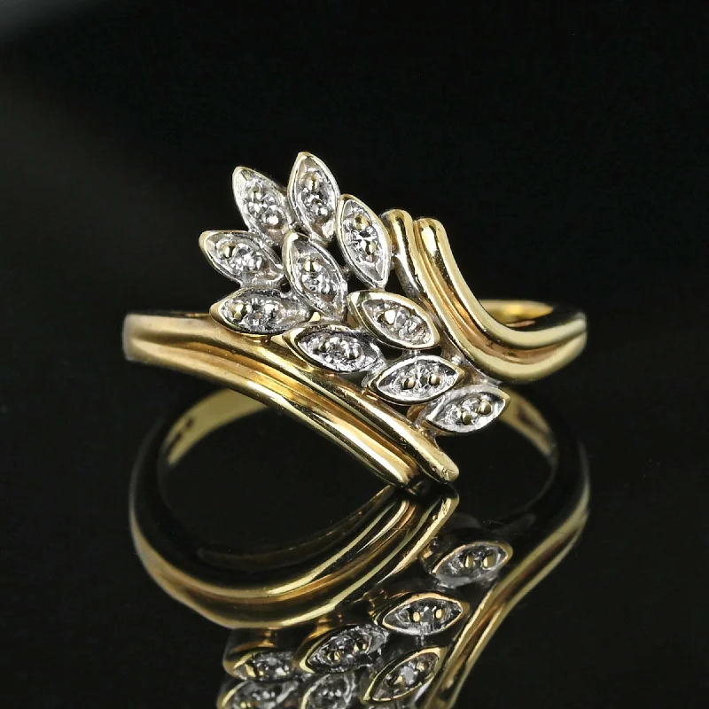 Get The Sparkle You Love At Prices You Adore Vintage 10K Gold Bypass Diamond Leaf Ring Get The Sparkle You Love At Prices You Adore Vintage 10K Gold Bypass Diamond Leaf Ring