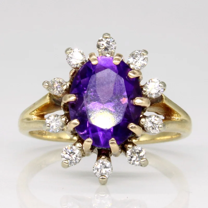Classic And Modern Jewelry Styles On Sale Amethyst & Diamond Halo Ring | 1.90ct, 0.25ctw | SZ 5 | Classic And Modern Jewelry Styles On Sale Amethyst & Diamond Halo Ring | 1.90ct, 0.25ctw | SZ 5 |