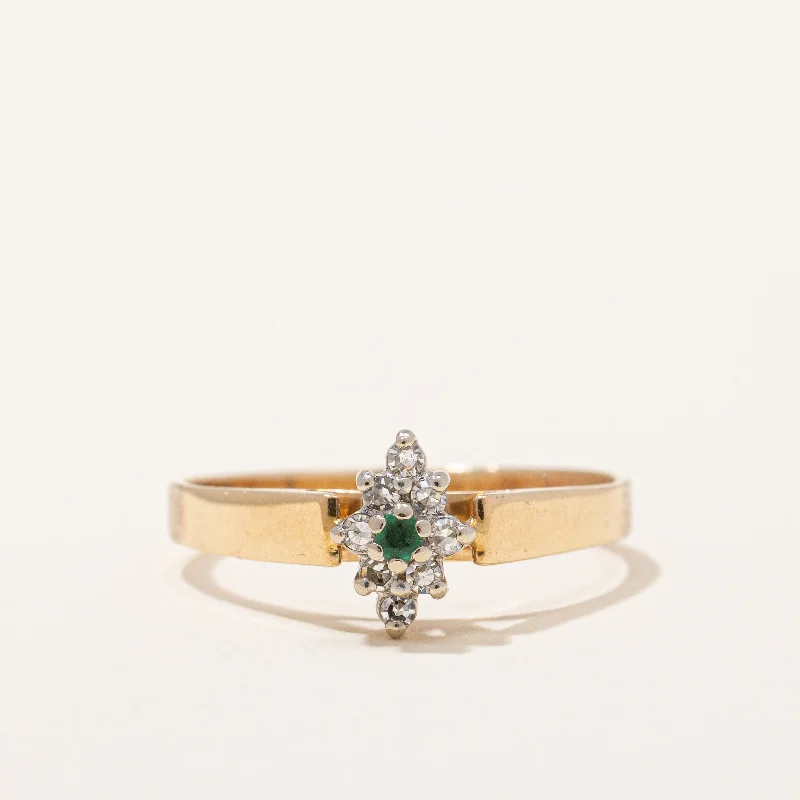 Dainty Floral Jewelry For Feminine Elegance Cluster Set Diamond & Emerald Ring | 0.08ctw | SZ 7 | Dainty Floral Jewelry For Feminine Elegance Cluster Set Diamond & Emerald Ring | 0.08ctw | SZ 7 |
