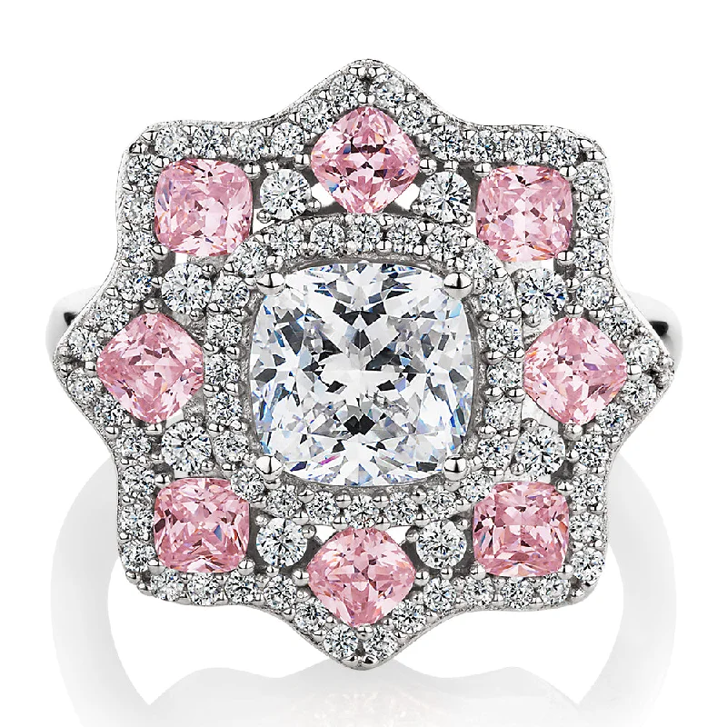 Handmade Pearl Jewelry For Timeless Elegance Dress ring with 16.07 carats* of diamond simulants in sterling silver