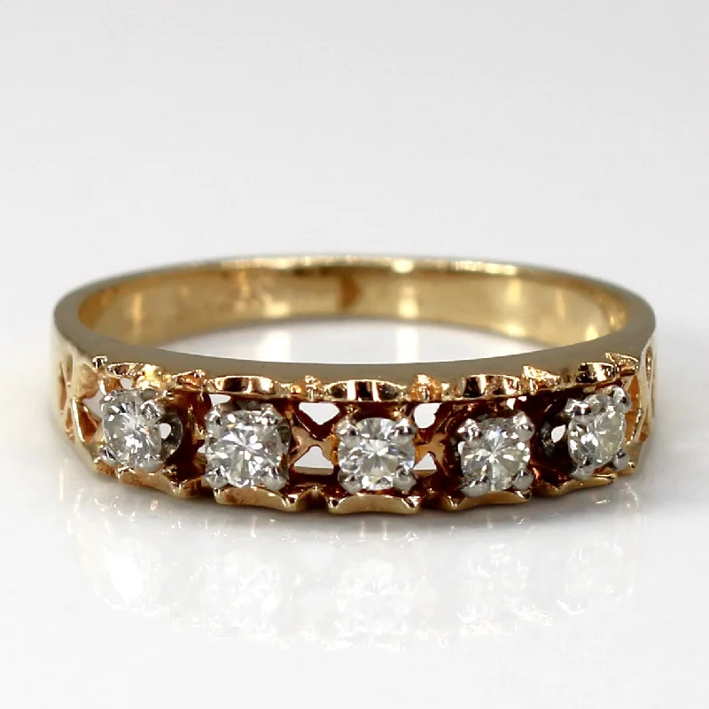 Premium Jewelry, Premium Discounts – Act Fast Five Stone Diamond Filigree Gold Ring | 0.15ctw | SZ 5 | Premium Jewelry, Premium Discounts – Act Fast Five Stone Diamond Filigree Gold Ring | 0.15ctw | SZ 5 |