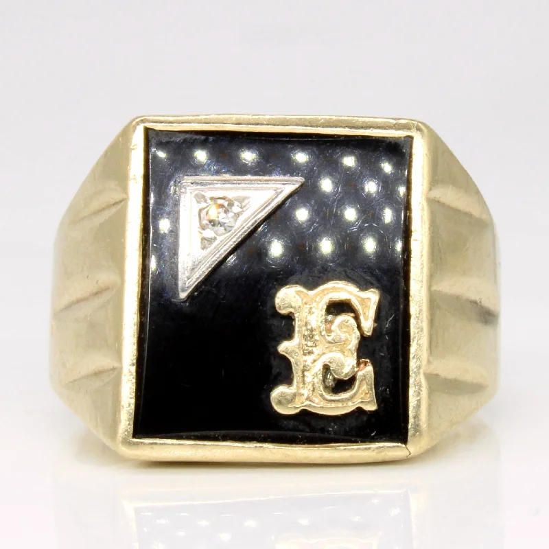 Fashion-Forward Jewelry At Exclusive Discounts Onyx & Diamond 'E' Initial Ring | 2.50ct, 0.02ct | SZ 8 | Fashion-Forward Jewelry At Exclusive Discounts Onyx & Diamond 'E' Initial Ring | 2.50ct, 0.02ct | SZ 8 |