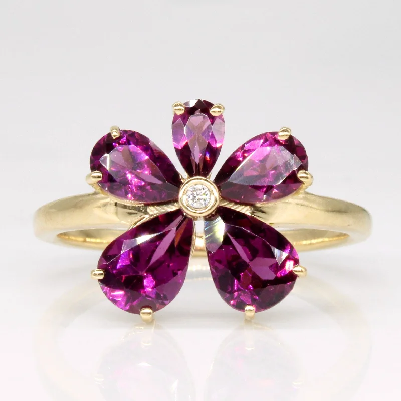 Customized Silver Jewelry For Unique Style Purple Garnet & Diamond Flower Ring | 2.80ctw, 0.01ct | SZ 8 | Customized Silver Jewelry For Unique Style Purple Garnet & Diamond Flower Ring | 2.80ctw, 0.01ct | SZ 8 |