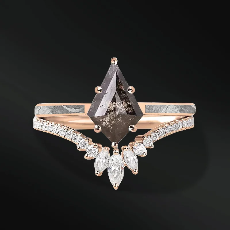 Dainty Floral Jewelry For Feminine Elegance AZEELIA - 14K GOLD ENGAGEMENT RING SET - NATURAL METEORITE AND KITE GALAXY DIAMOND RINGS Dainty Floral Jewelry For Feminine Elegance AZEELIA - 14K GOLD ENGAGEMENT RING SET - NATURAL METEORITE AND KITE GALAXY DIAMOND RINGS