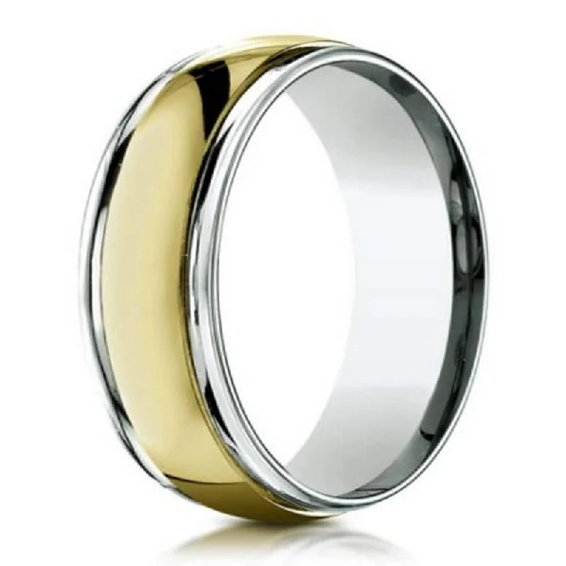 Delicate Crystal Jewelry For Sophisticated Charm Designer Men's Ring, Polished 14K Yellow and White Gold, 6mm Delicate Crystal Jewelry For Sophisticated Charm Designer Men's Ring, Polished 14K Yellow and White Gold, 6mm