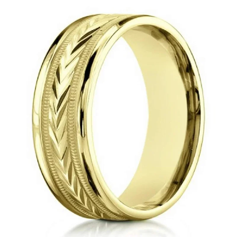 Waterproof Stainless Steel Jewelry For Lasting Beauty 6mm Carved Comfort-fit 10K Yellow Gold Polished Finish Wedding Band Waterproof Stainless Steel Jewelry For Lasting Beauty 6mm Carved Comfort-fit 10K Yellow Gold Polished Finish Wedding Band