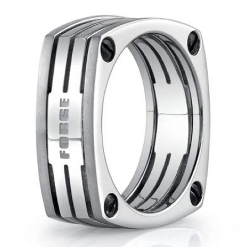 Upgrade Your Collection With Our Limited-Time Jewelry Sale Men's Titanium Cut Ring in Four Sided Design with Screws  | 7.5mm