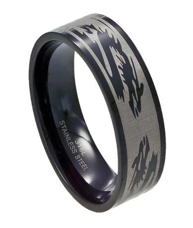 Personalized Engraved Jewelry For Meaningful Gifts Black Stainless Steel Dragon Ring-8mm