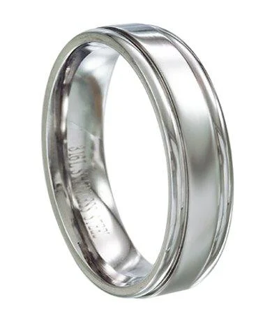 Eco-Friendly Sustainable Jewelry For Conscious Buyers Men's Stainless Steel Wedding Band with Grooved Edges and Polished Finish | 6mm Eco-Friendly Sustainable Jewelry For Conscious Buyers Men's Stainless Steel Wedding Band with Grooved Edges and Polished Finish | 6mm