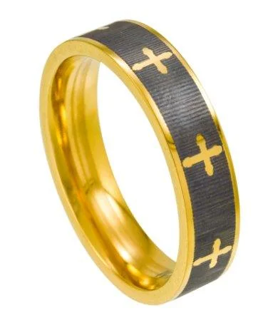 Best-Selling Jewelry Styles Now At Exclusive Discounts Titanium and Gold Plated Men's Cross Ring with Polished Edges| 6mm Best-Selling Jewelry Styles Now At Exclusive Discounts Titanium and Gold Plated Men's Cross Ring with Polished Edges| 6mm