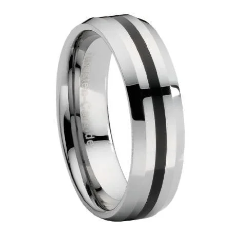 Affordable Glamour – Must-Have Jewelry At Special Rates Beveled Edge Tungsten Ring with Black Enamel Stripe -8mm Affordable Glamour – Must-Have Jewelry At Special Rates Beveled Edge Tungsten Ring with Black Enamel Stripe -8mm