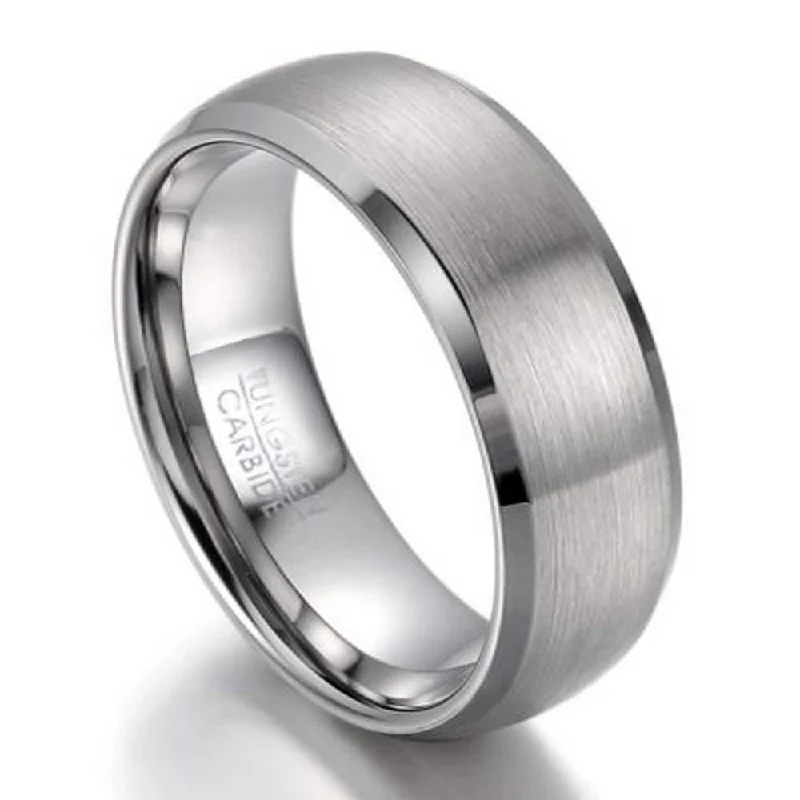 Limited-Stock Jewelry Sale – Once It's Gone, It's Gone Brushed Finish Tungsten Wedding Band for Men, Polished Edge | 8mm