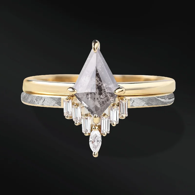 High-Quality Gemstone Jewelry For Special Occasions SOFIA - 14K GOLD ENGAGEMENT RING SET - NATURAL METEORITE AND KITE GALAXY DIAMOND RINGS High-Quality Gemstone Jewelry For Special Occasions SOFIA - 14K GOLD ENGAGEMENT RING SET - NATURAL METEORITE AND KITE GALAXY DIAMOND RINGS