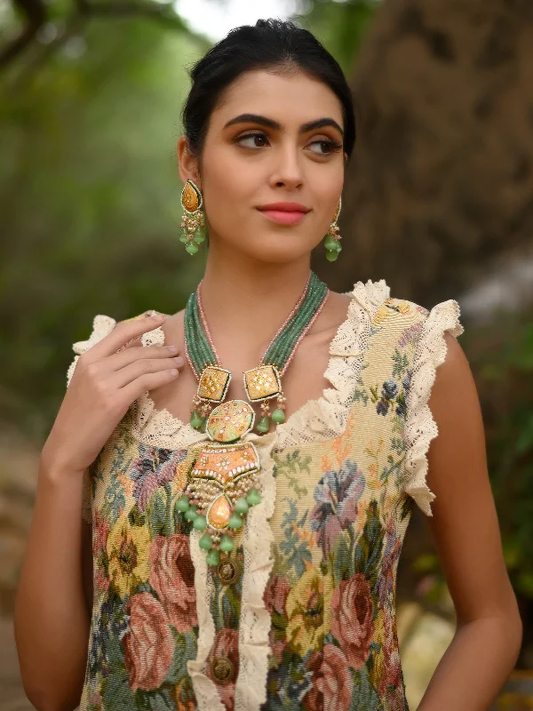 Luxury Meets Affordability – Jewelry Sale Now Live Odette Women Green Royal Meenakari Long Necklace Set Luxury Meets Affordability – Jewelry Sale Now Live Odette Women Green Royal Meenakari Long Necklace Set