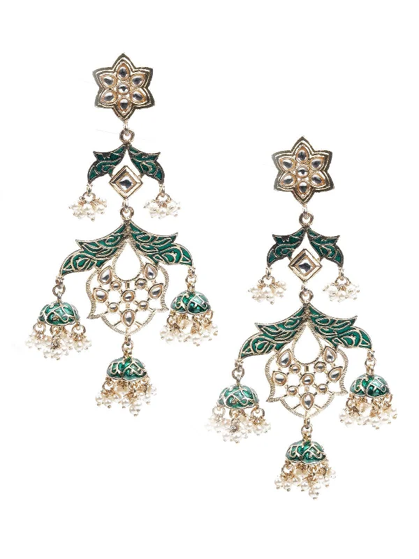 Classic And Modern Jewelry Styles On Sale Odette Women Kundan Studded Meenakari Dangle Earrings Classic And Modern Jewelry Styles On Sale Odette Women Kundan Studded Meenakari Dangle Earrings