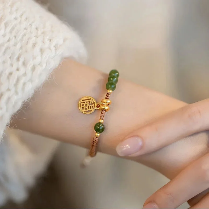 Exclusive Gemstone Jewelry At Special Prices New Round/Chinese Character Natural Hetian Jade Lucky Charm Woven Braided Bracelets for Women Girls Fine Jewelry Exclusive Gemstone Jewelry At Special Prices New Round/Chinese Character Natural Hetian Jade Lucky Charm Woven Braided Bracelets for Women Girls Fine Jewelry